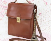 Manon, French Vintage, 1970s Tan Leather Satchel, His and Hers Messenger Crossbody Handbag from Paris