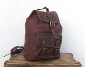 Vintage Rugged Brown Leather SLING Rucksack Back