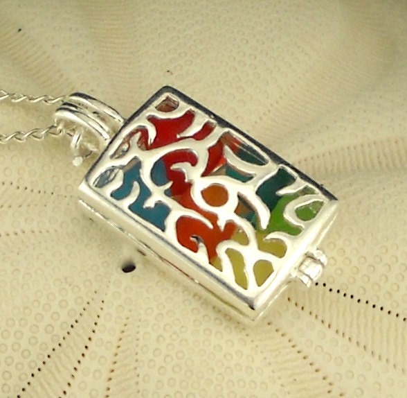 Rectangular Sterling Silver Locket Rainbow GENUINE Sea Glass Necklace RARE Eco Friendly