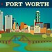 Fort Worth Skyline and Trinity River - Southern City Wall Art and Gift print for Child's room, home, and office. E8-O-FOR