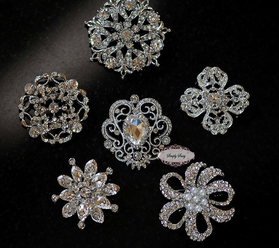 Rhinestone Brooch  -  Bridal Brooch Bouquet Rhinestone -  Rhinestone - Brooch Lot  - 6pcs - Wedding Brooch Rhinestone -
