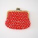 red polka dot kisslock wallet. coin purse. small wallet. red purse. kiss lock clutch. ladies metal frame purse.