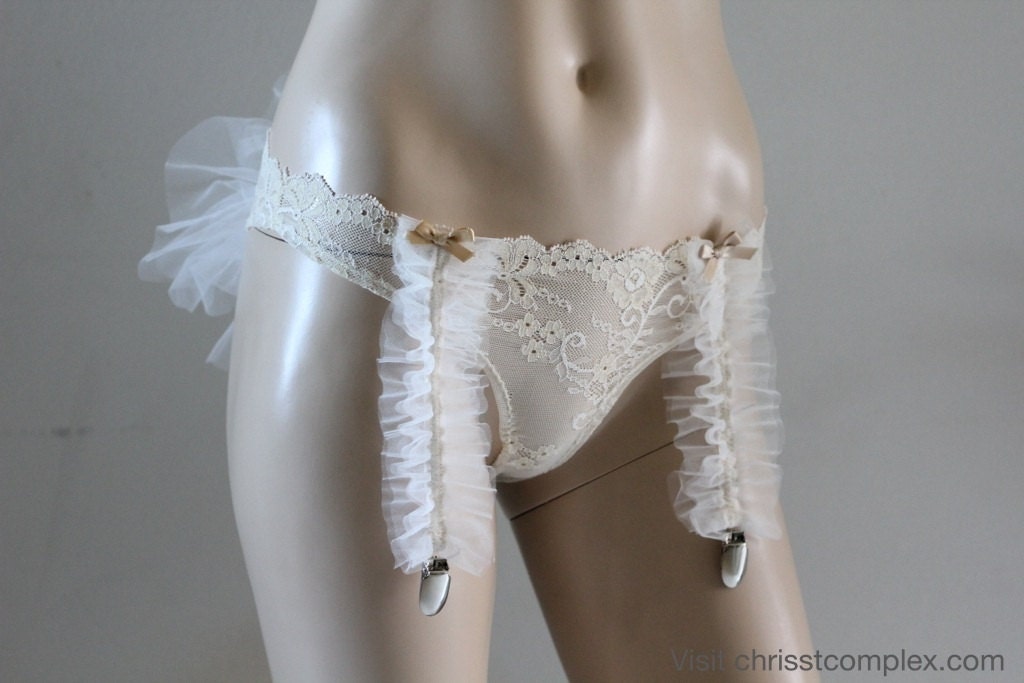 Steampunk Panties Bustle Cream Lingerie Knickers Kawaii Ruffle Stretch Lace Ruffle Tutu Garter Belt - Chrisst Unique Fashion