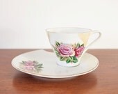 Vintage Fine China Yellow FLORAL TEACUP and SAUCER Set Snack Plate
