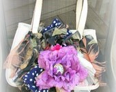 Large One of a Kind Bohemian Fabric Collage Purse Handbag Bag Silk Flower