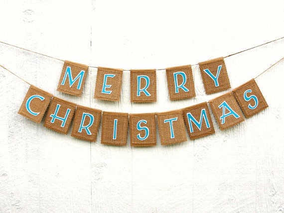 Beach MERRY CHRISTMAS Garland, Rustic Banner Burlap Kraft Holiday Decoration