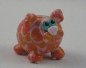 Sunset Coral Fat Cat Kitten Lampwork Glass Homemade SRA Bead NLC Beads leteam