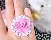 Sweet Lolita Ornate Lavender Rose Ring