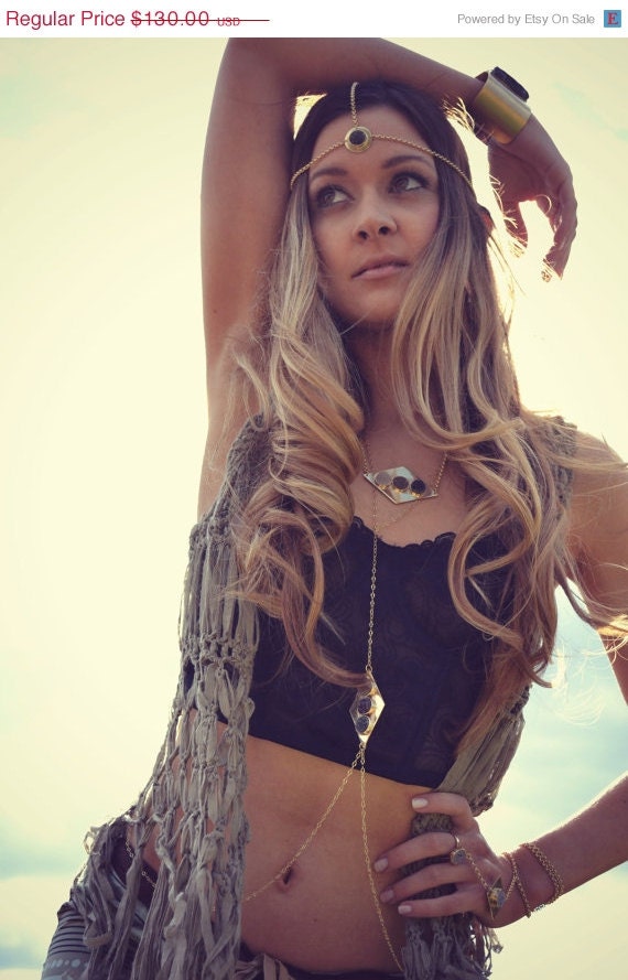 MEMORIAL DAY SALE Moons Of Pluto Handcrafted Brass Druzy Body Chain