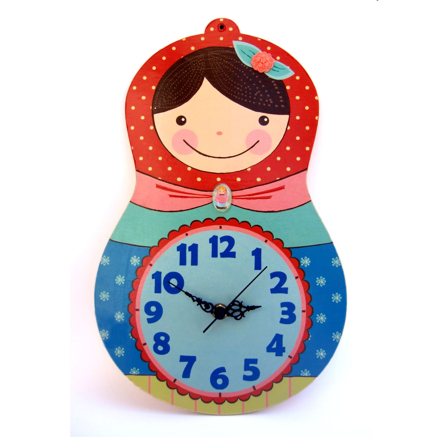Wall clock Matryoshka clock - "Libi" model kids children nursery wall decor wall hanging large wall clock gift under 50