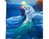 This bag will not ship until June 30th, Mermaid Cosmetic Art Bag, Art Makeup bag, XL Cosmetic Makeup Bag, Turquoise and Blue