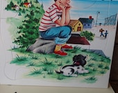 Vintage Picture Puzzle Little Boy an Puppy By The Sea Tell a Tale Sweet