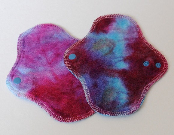 TWO Cloth Pads, Liners. PantyWraps - "rainbow gem"