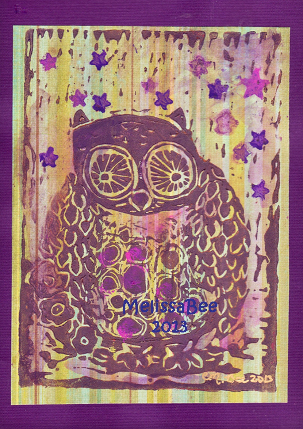 Owl Linocut Print by Melissa Bee