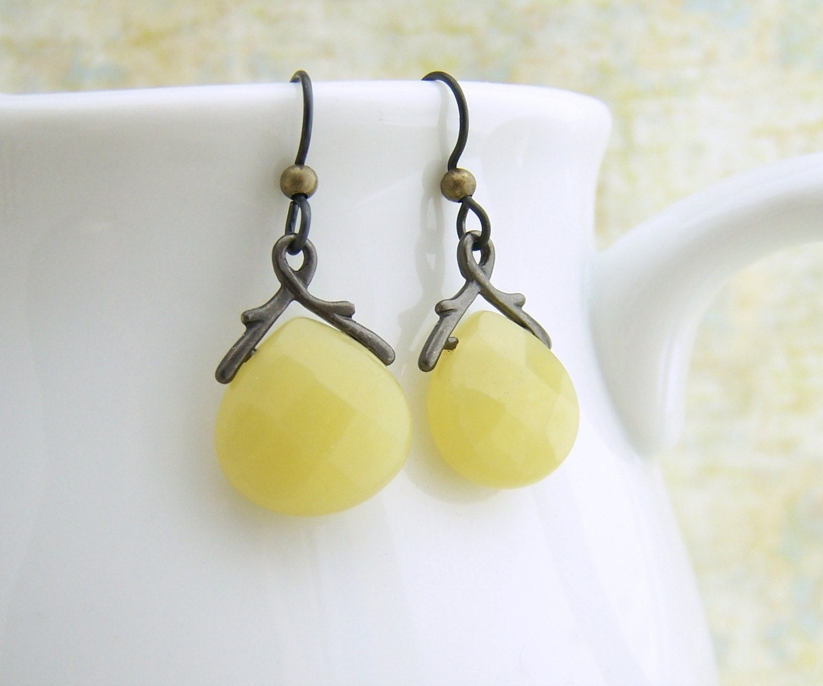 Pear Earrings - Czech glass beads and gunmetal bails with Hypoallergenic Niobium ear wires and brass accents