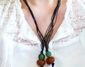 Beaded necklace, jade, seaglass, cord, black, natural, amber colored, jewelry, womens, accessory, ready to ship, handmade
