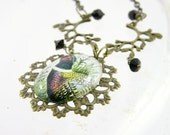 Necklace pendant pheasant victorian valentines day mothers day vintage style  beaded garnet crystals gold free shipping