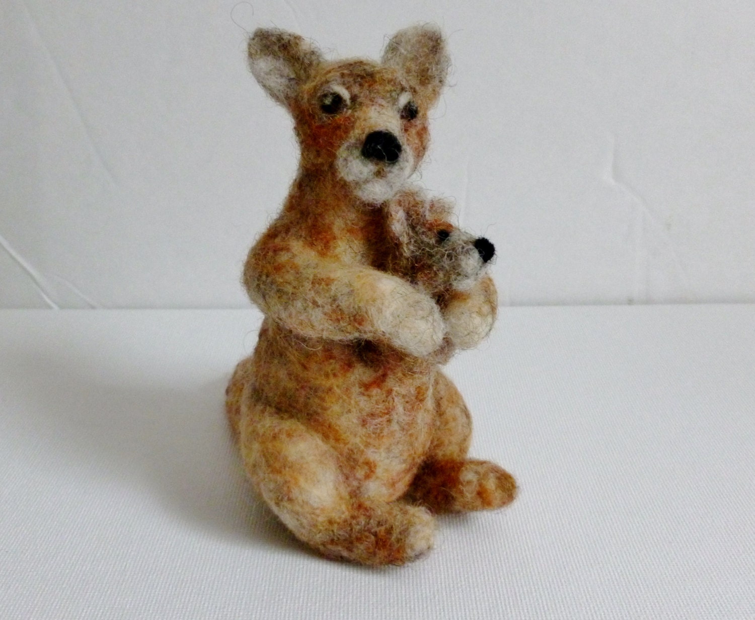 Kangaroo with joey needle felted animal fiber art sculpture