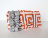 ruffled checkbook cash wallet -- orange geometric shapes