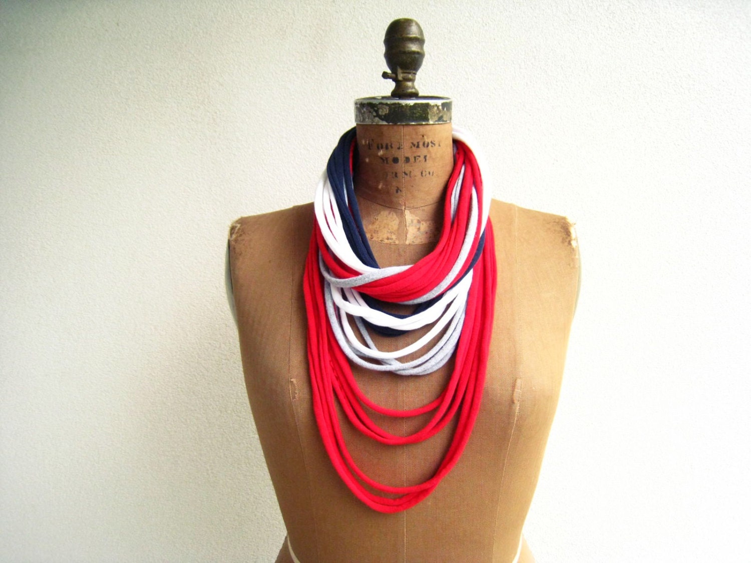 T Shirt Necklace // Red White Navy Blue Gray // Women // Long // Cotton // Soft // Recycled // Upcycled // Fun // Patriotic // USA // ohzie