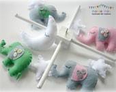 Dreamtime Baby Elephants - Pink, Green and  Grey Felt Baby Mobile