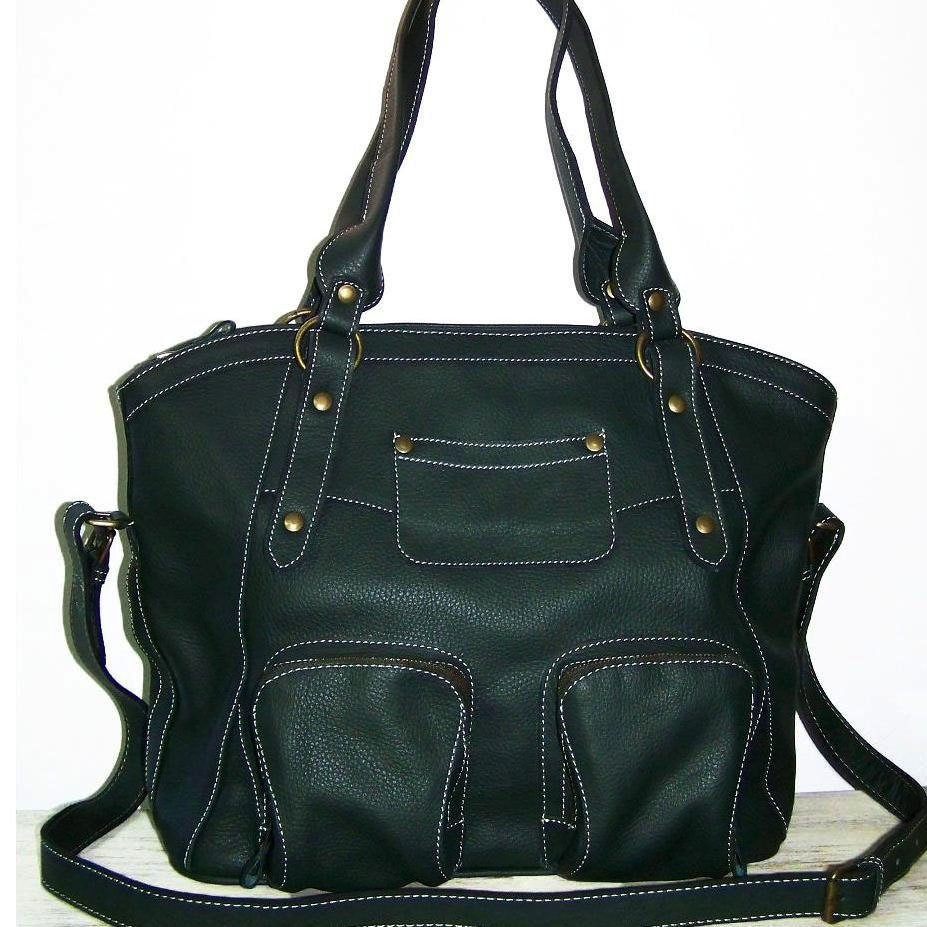 Dark Green Grained Leather Tote - Leather Bag - Leather Handbag - Shoulder Bag - Crossbody Bag - Magui L, fits a 15" and 13" laptop