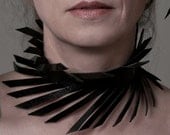 Leather collar Cut black shredded leather sculptural 3d geometric jewelry choker Fringe collar Avant garde fashion