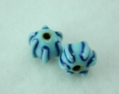 Unique handmade colored clay beads jewelry supplies blue stiped porcelain clay beads, set of 2 for jewelry designers
