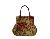 Floral Handbag Purse Tan/Olive Green/Dusty Red/Gold