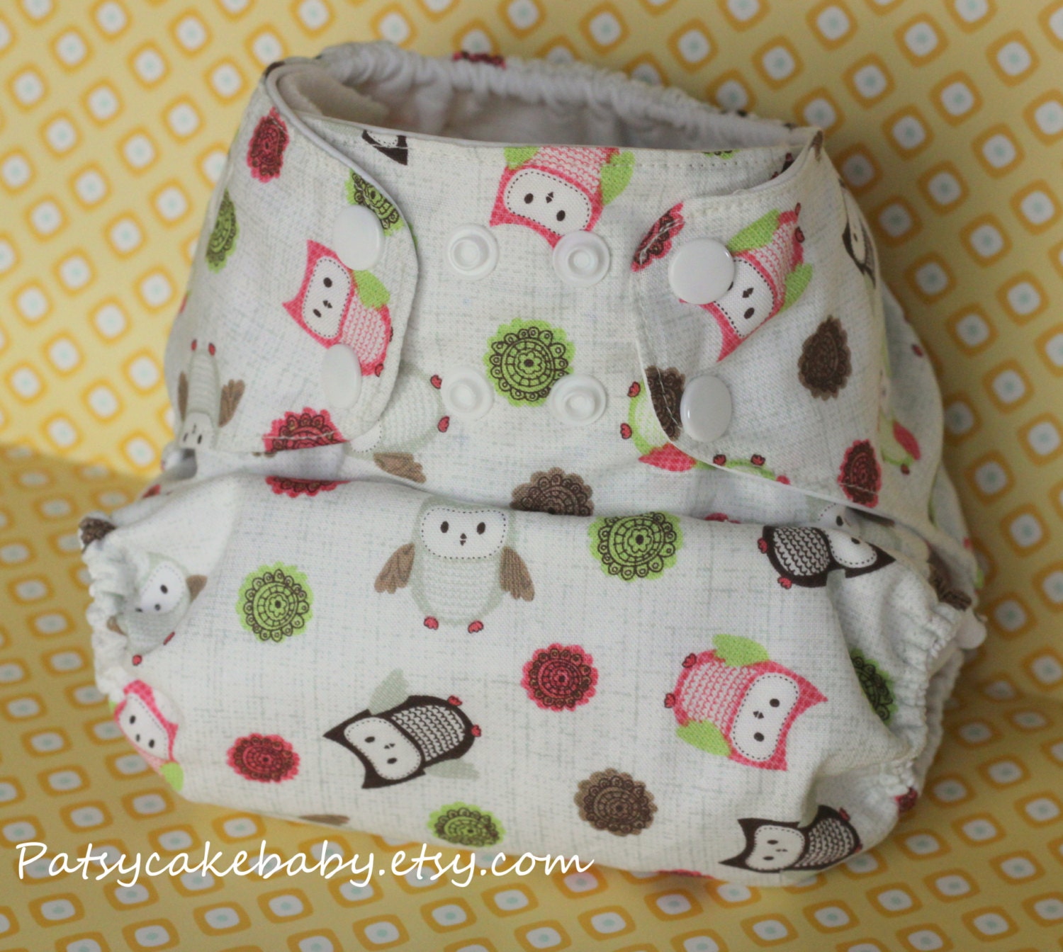 Owls One Size Diaper Cover PUL inside Adjustable snaps