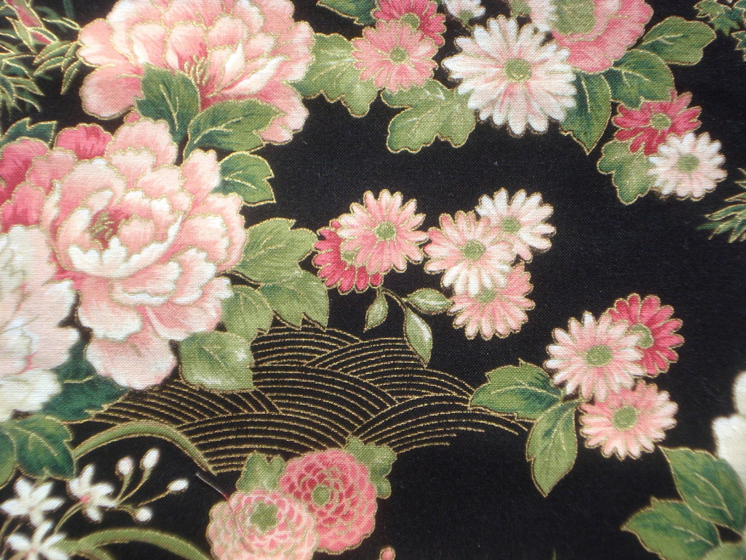 Clearance: Asian inspired floral tree blossoms on black VIP fabrics