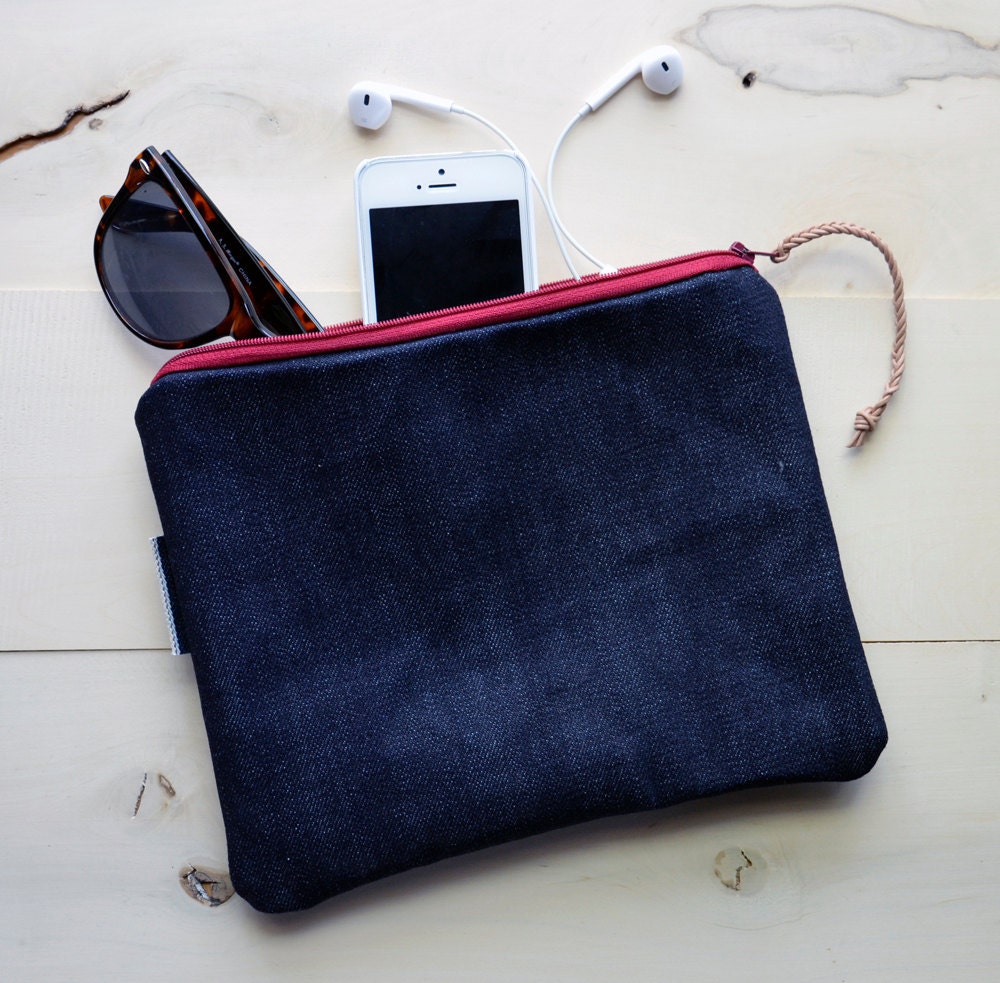 Indigo Japanese Selvedge Raw Denim Pouch with Leather Pull