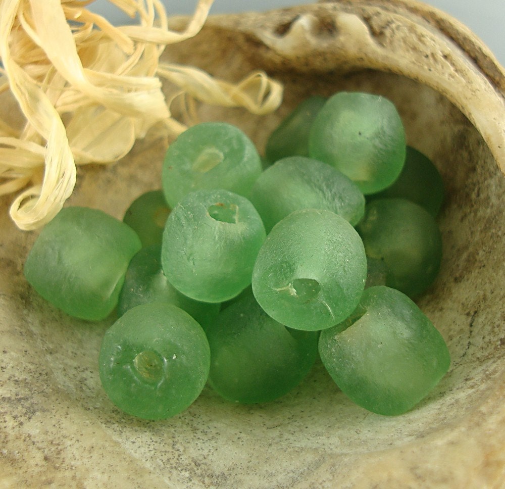 African Green Ghana Recycled Glass Beads