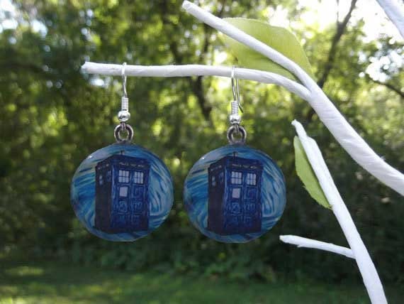 TARDIS earrings Doctor Who inspired earrings 1/2 inch, 3/4 inch, 1 inch silver, gold, black