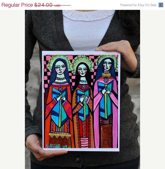 50 OFF SALE - Mexican Folk Art - Mexican Folk Art Angels Print Poster Painting Heather Galler Gift Primitive Art - Wedding Gifts