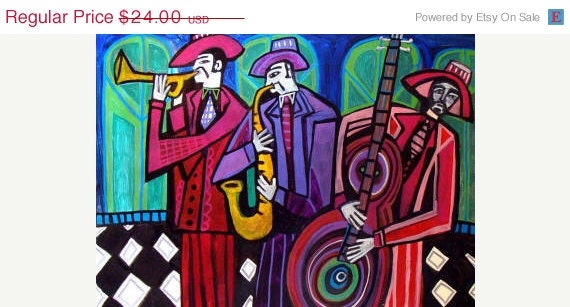 50%  OFF SALE - 11x14 New Orleans Art Jazz Musicians Art Print Poster of Painting