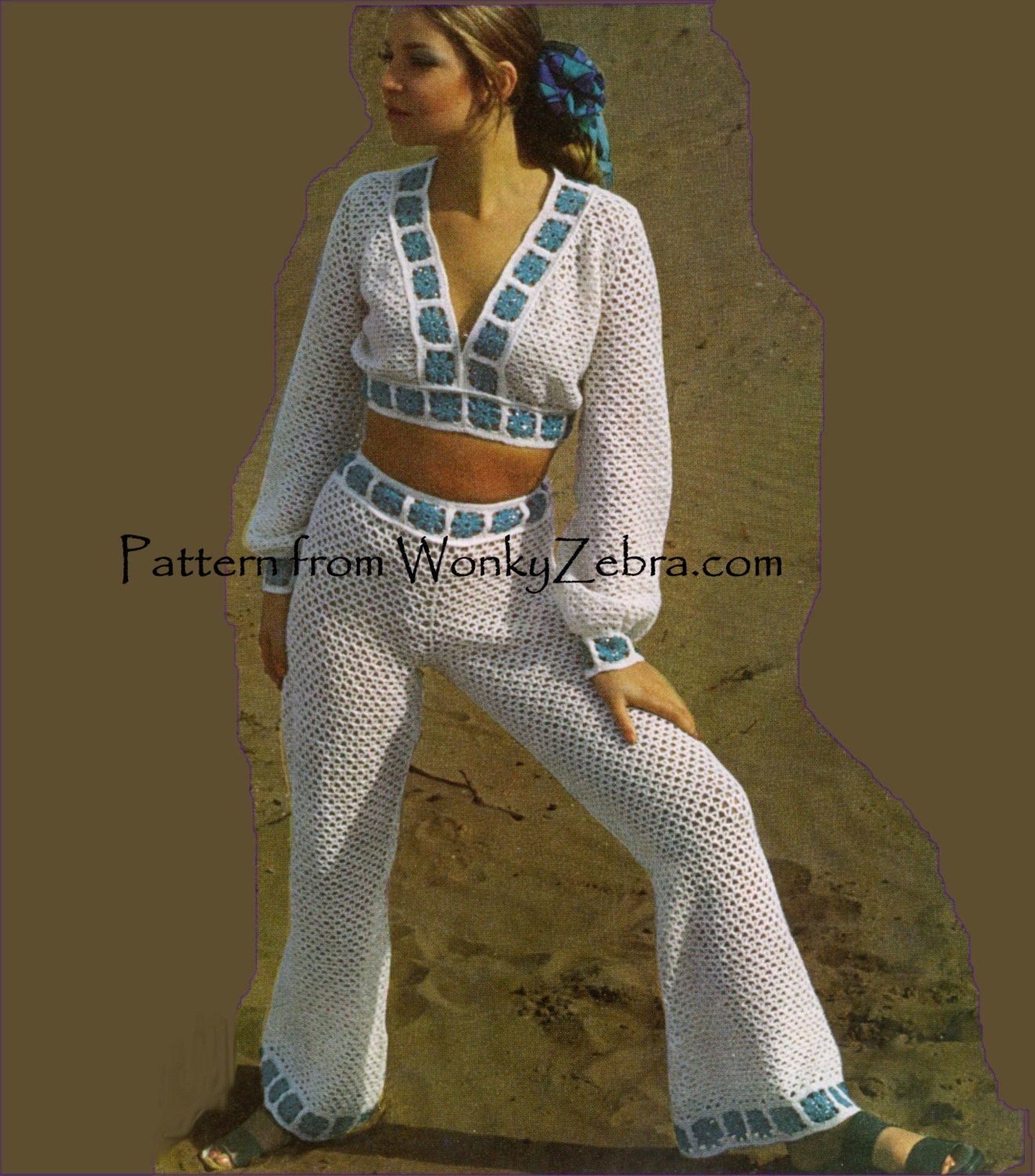 Crochet Granny Square Pants Suit 279 Vintage PDF from WonkyZebra