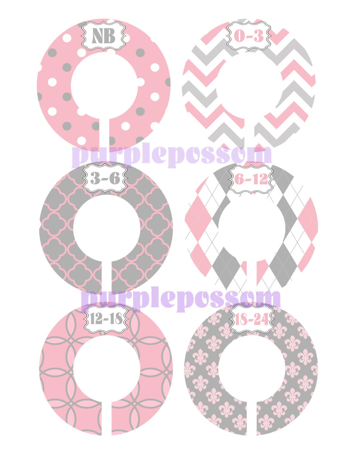 Custom Closet Dividers Baby Closet Dividers Pink and Grey Modern Patterns Baby Shower Gift Closet Organizers Baby Girl Nursery