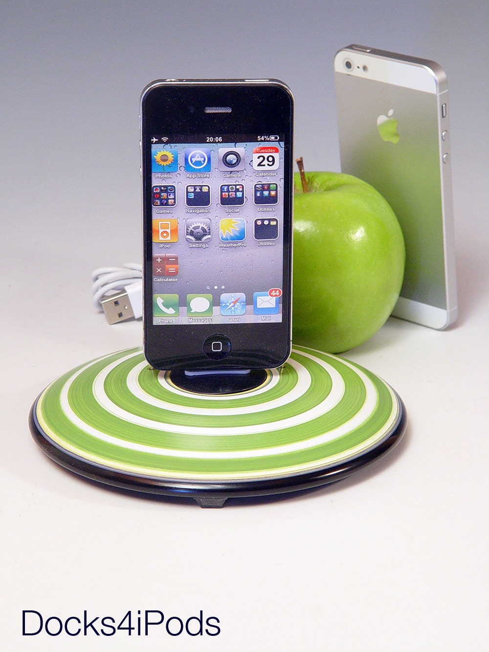 iPhone 5 dock. Fits all iPhones and iPods. 499. Hand painted pastel green stripes. Elegantly casual. FAST 3 day SHIPPING.