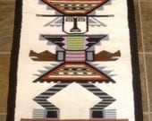 Vintage Mexican wool wall hanging rug AZTEC