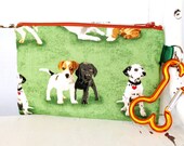 Pet Mess Clean Up Bag / Cute Dog Puppies fabric / Pet Leash Purse