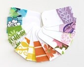 Vintage Fabric Covered Shipping - Gift - Hang Tags Small 12 pack - Blue, Green, Pink, Purple, Yellow, Orange