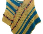 Fiesta Yellow and Turquoise Hand Crocheted Striped Poncho- Ready to ship
