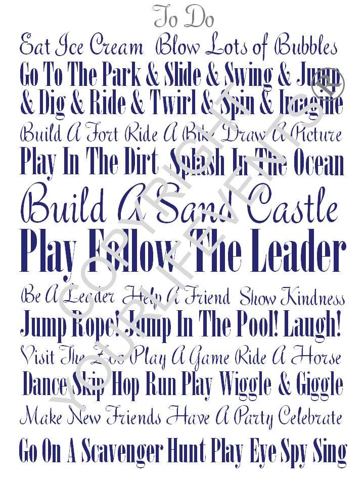 Printable Subway Wall Art - Kids Fun 'To Do' List - Instant Download - Indigo Il_570xn