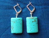 Western Rectangle Dangle blue Turquoise stone Earrings Silver Plated Big teal bridesmaids wedding party favor gift stocking green stuffer