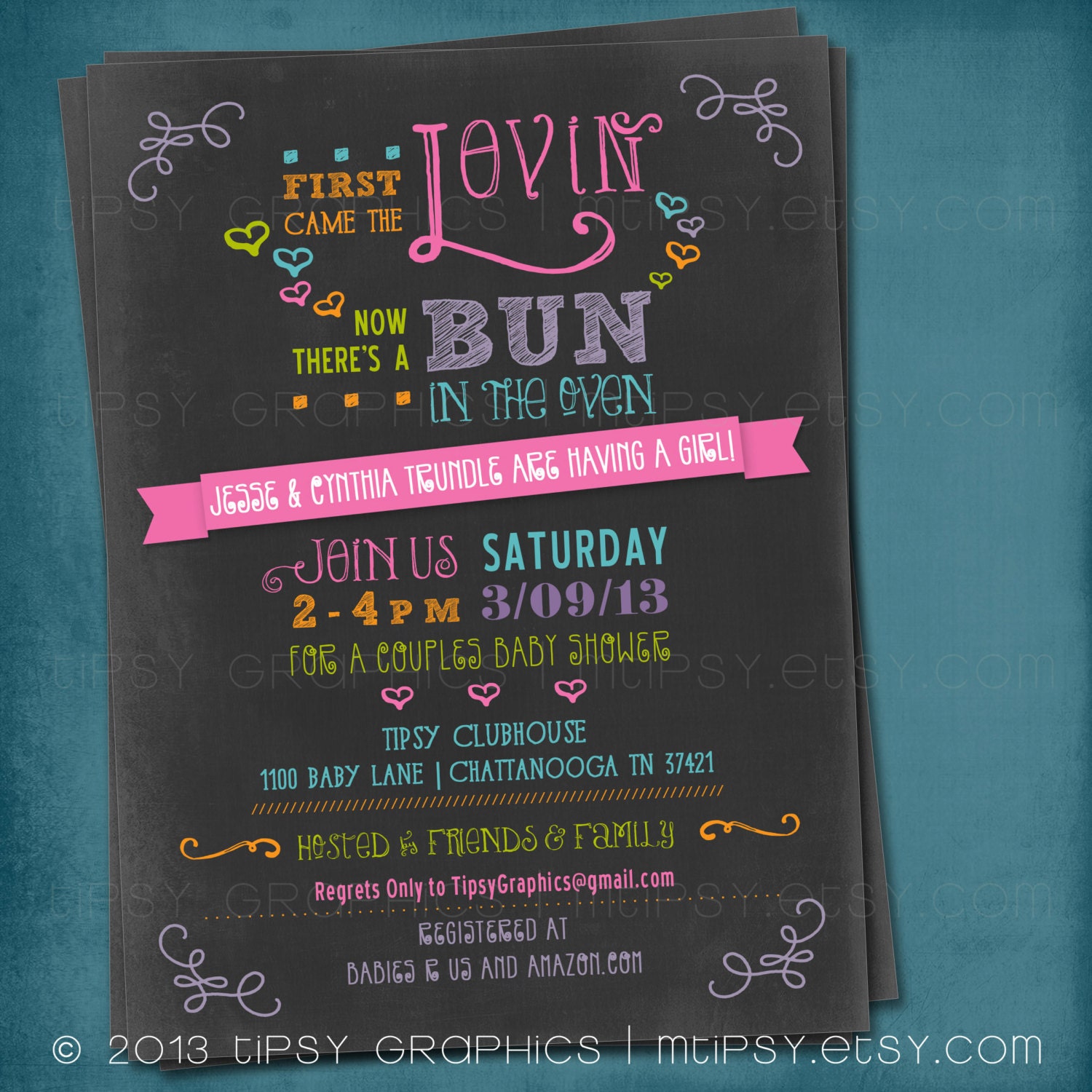 Colorful Rainbow Chalkboard Bun in the Oven Baby Shower Invitation by Tipsy Graphics. Any colors Il_570xn