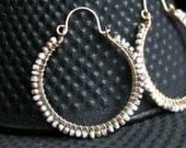 Handmade beaded hoops, large, Toho glass seed beads, 14k gold filled, ivory, cream, wire wrapped hoops, Mimi Michele Jewelry