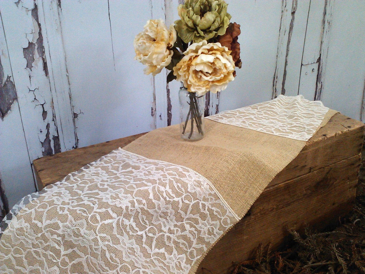 Burlap and Lace Table Runner for Wedding or Home 6 feet long Rustic Shabby Chic Il_170x135