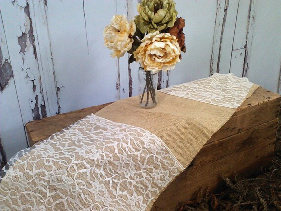 Burlap and Lace Table Runner for Wedding or Home 6 feet long Rustic Shabby Chic Il_570xn