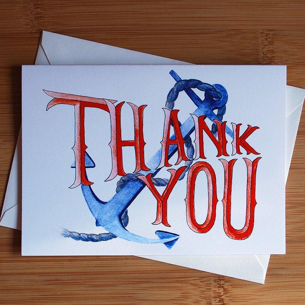 Thank You Anchor Greeting Card - Blank Inside
